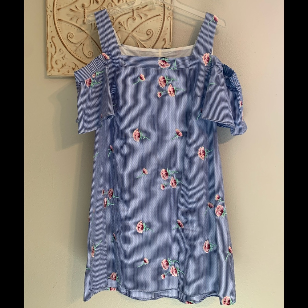 Bobeau embroidered stripe cold shoulder dress L - Picture 2 of 6